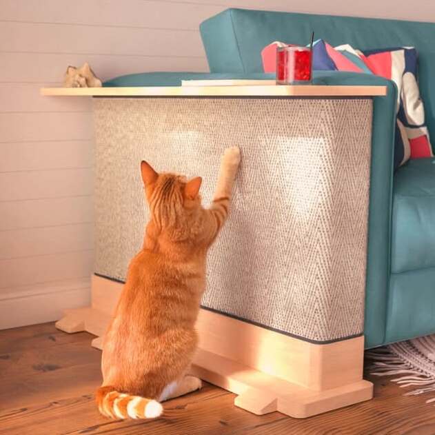 Corner End Table with Cat Scratch Panel – Tailored Paw